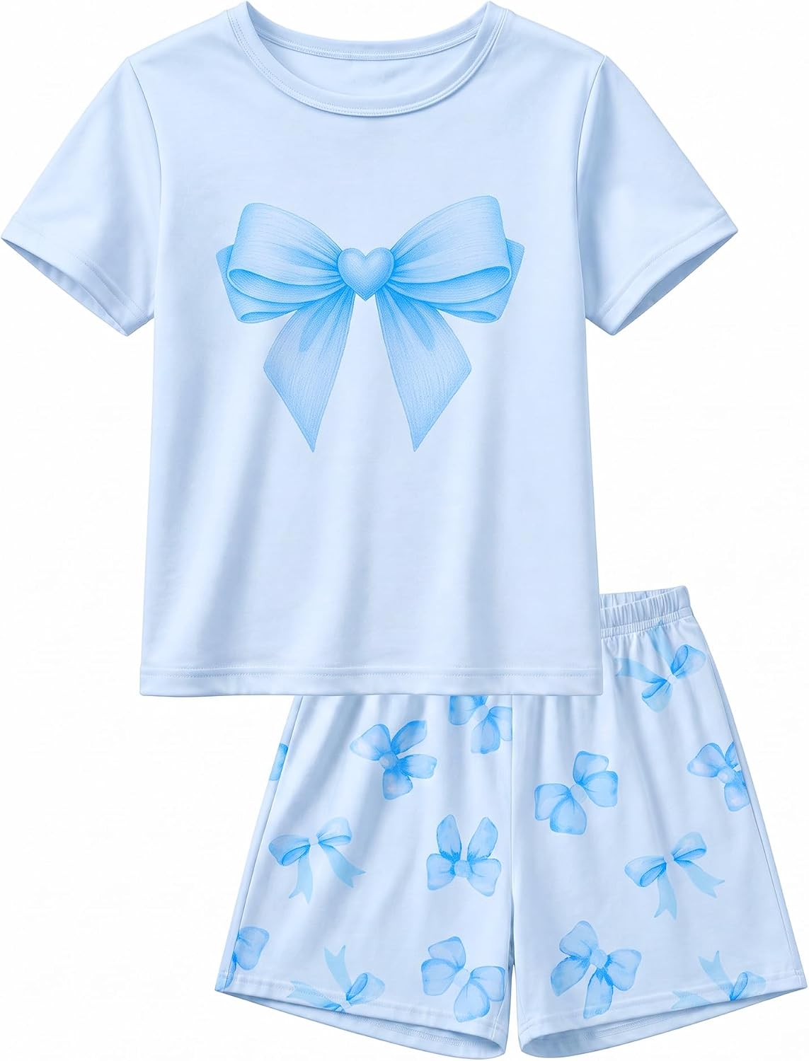 MHJY Girls Pajama Set 2-Piece Short Sleeve Soft Summer Sleepwear for Kids