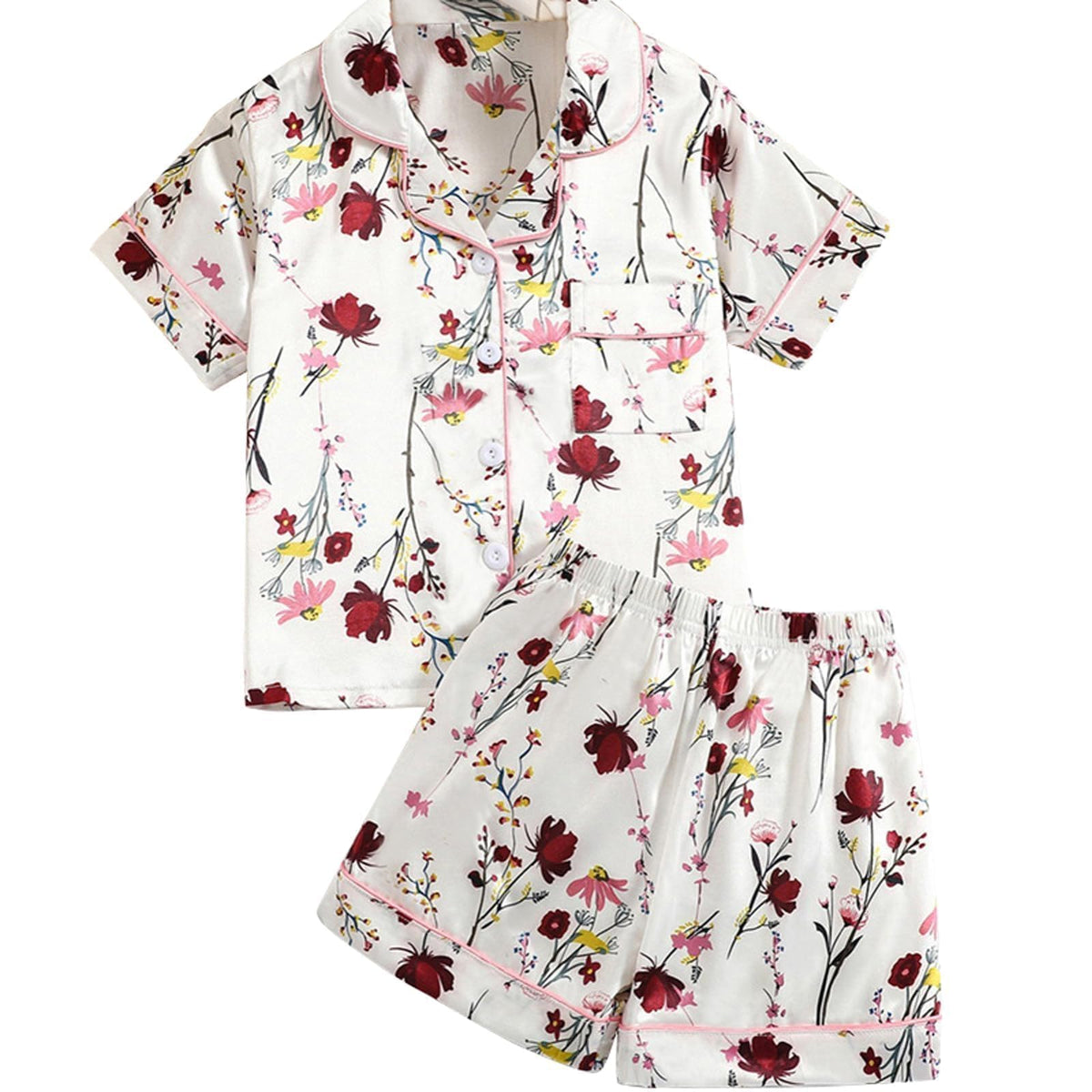 Girls & Womens Satin Pajamas Set, Silk Button-Down Sleepwear 2 Piece Nightwear, 3 Years - Women XXL