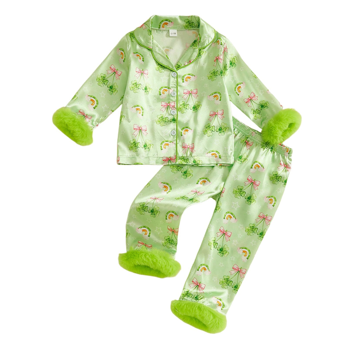 Kuriozud Kids Toddler Girl Pajamas Fuzzy Trim Button Down Shirt Pants 1-7Y