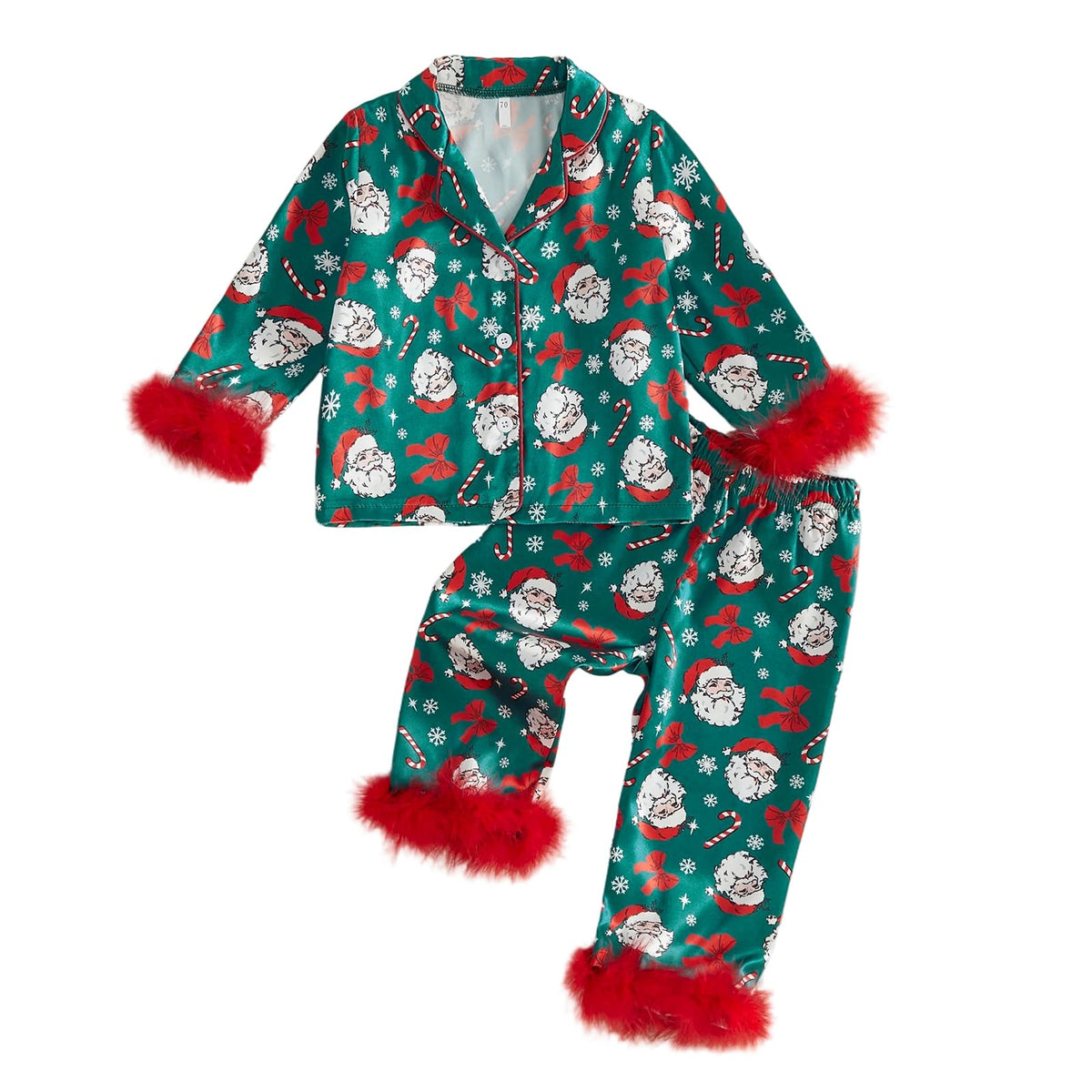 Kuriozud Kids Toddler Girl Pajamas Fuzzy Trim Button Down Shirt Pants 1-7Y