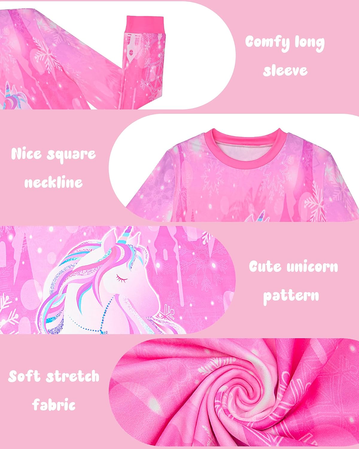 Sylfairy Girls Pajamas Set Sleepwear Rainbow Unicorn Pjs Toddler Long Sleeve Jammies Kids Sleepwear 3-12 Years