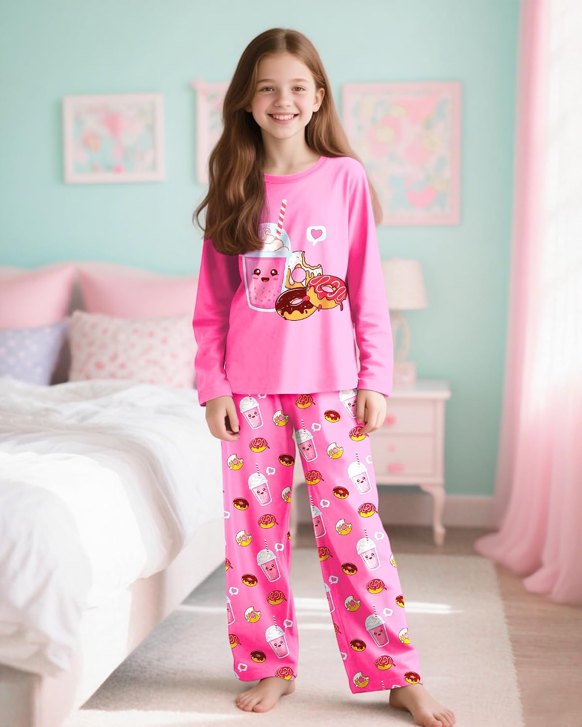 Sylfairy Girls Pajamas 2-Piece Pjs Set Kids Long Sleeve and Pants Jammies Casual Wear Girls' Sleepwear Lounge Clothes Big Kid