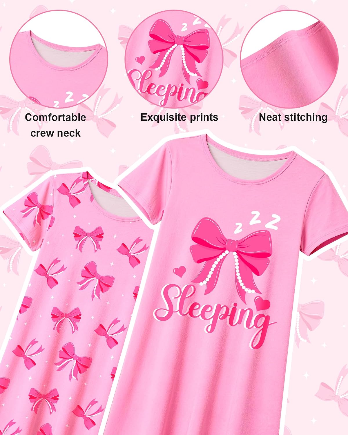 Sylfairy 2Pcs Girls Nightgowns Kids Pajamas Princess Nightgown Dress Sleepwear for Toddler Little Girls Nightdress