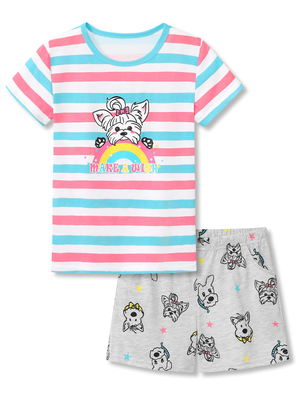 Cozchique Girls Striped Soft Short Sleeve & Shorts Pajama Set Sizes 4T-18