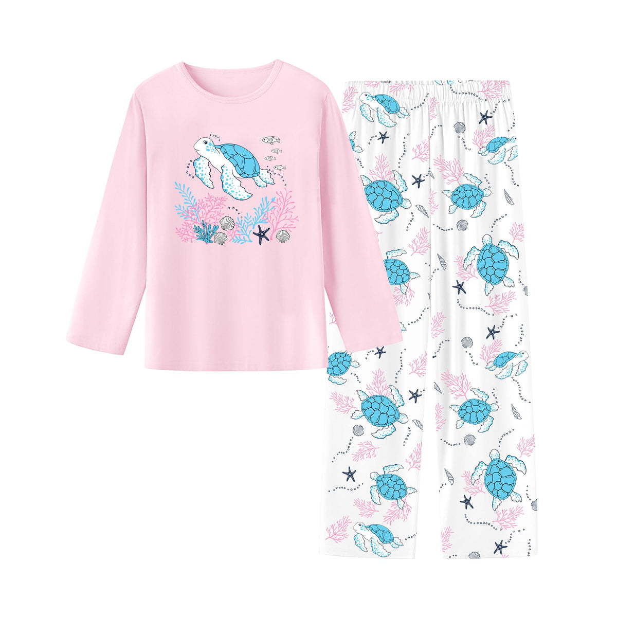 Umeyda 2-Piece Pajama Set for Girls, 100% Cotton Cartoon Pattern Sleepwear Pjs Set Size 5-14