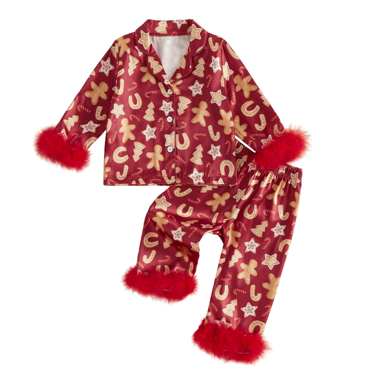 Kuriozud Kids Toddler Girl Pajamas Fuzzy Trim Button Down Shirt Pants 1-7Y