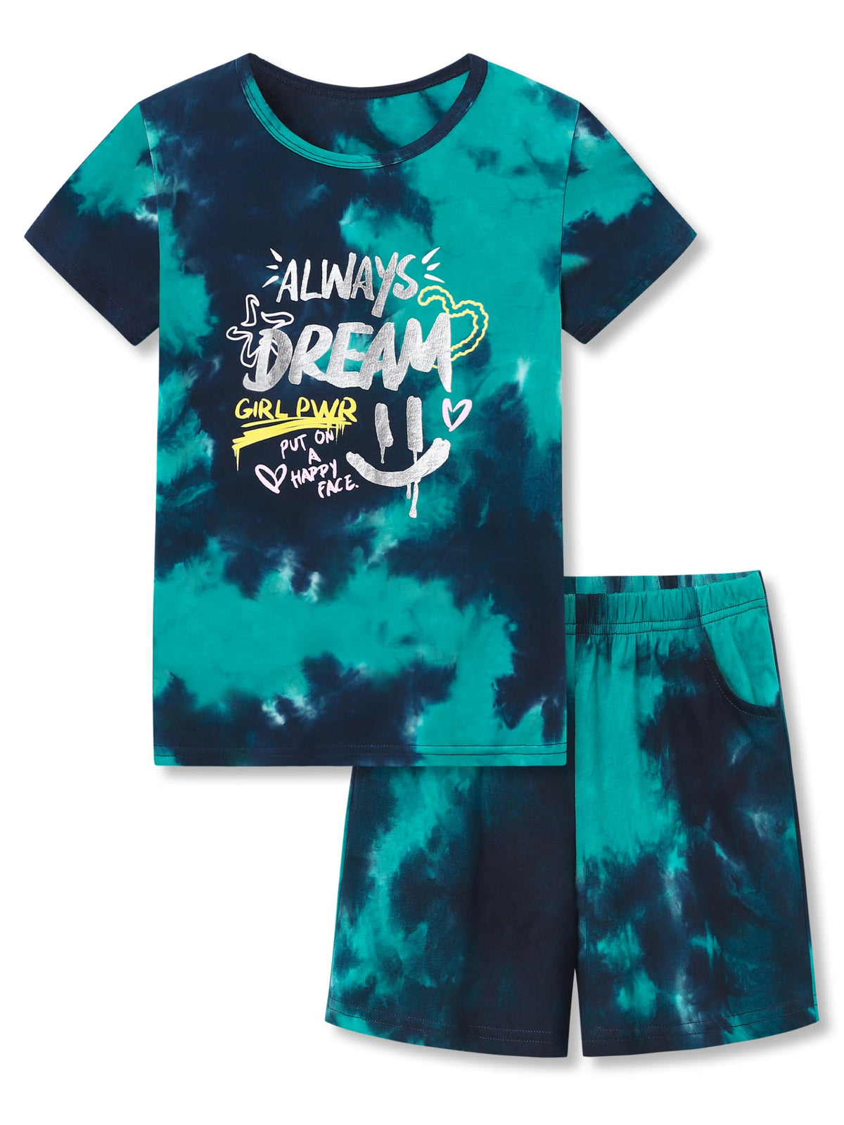 Beezizac Girls' Tie Dye Pajamas, 100% Cotton Sleepover Theme, Size 4T-18