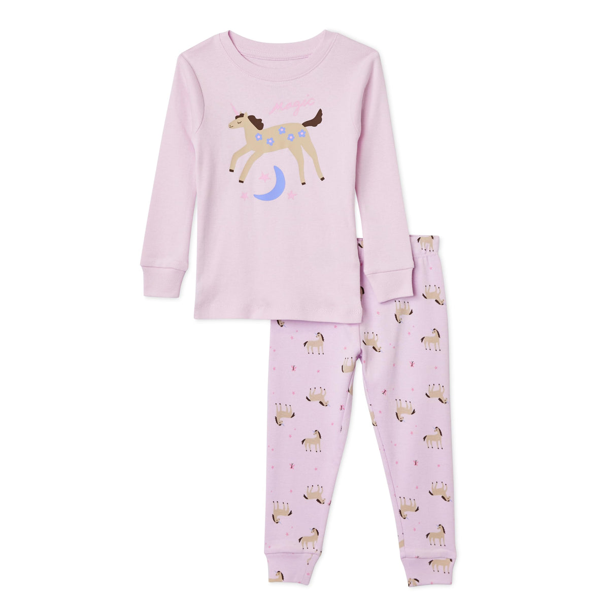 Amazon Essentials Girls' Snug-Fit Cotton Pajama Set, Long-Sleeve T-Shirt and Pants
