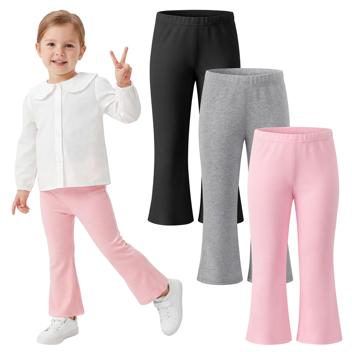 Poroka 3 Pack Toddler Girls Flare Pants Cotton Soft Flare Leggings Pants