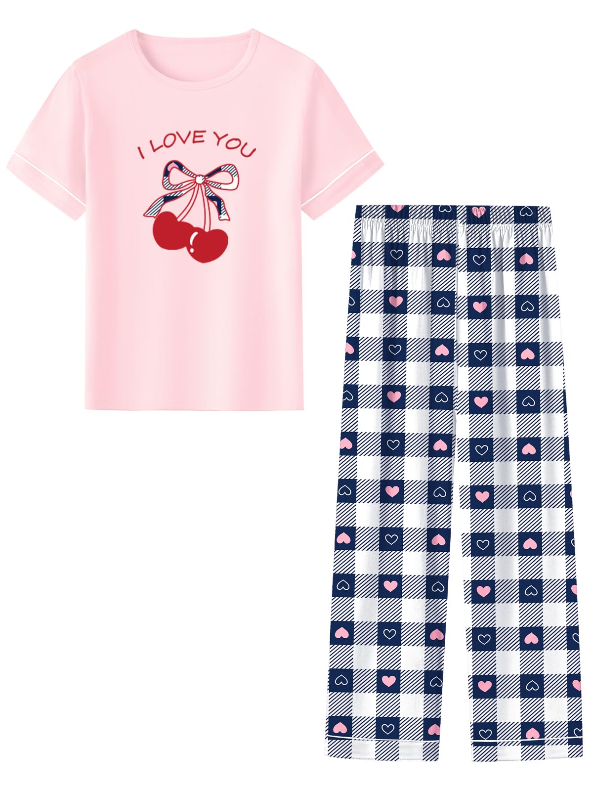 Umeyda Girls Pajamas 2PCS Short Sleeve Top & Pants 100% Cotton Pjs Sets Loungewear for Kids Age 5-14 Years