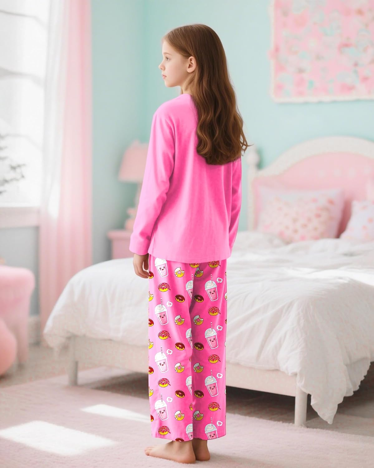 Sylfairy Girls Pajamas 2-Piece Pjs Set Kids Long Sleeve and Pants Jammies Casual Wear Girls' Sleepwear Lounge Clothes Big Kid
