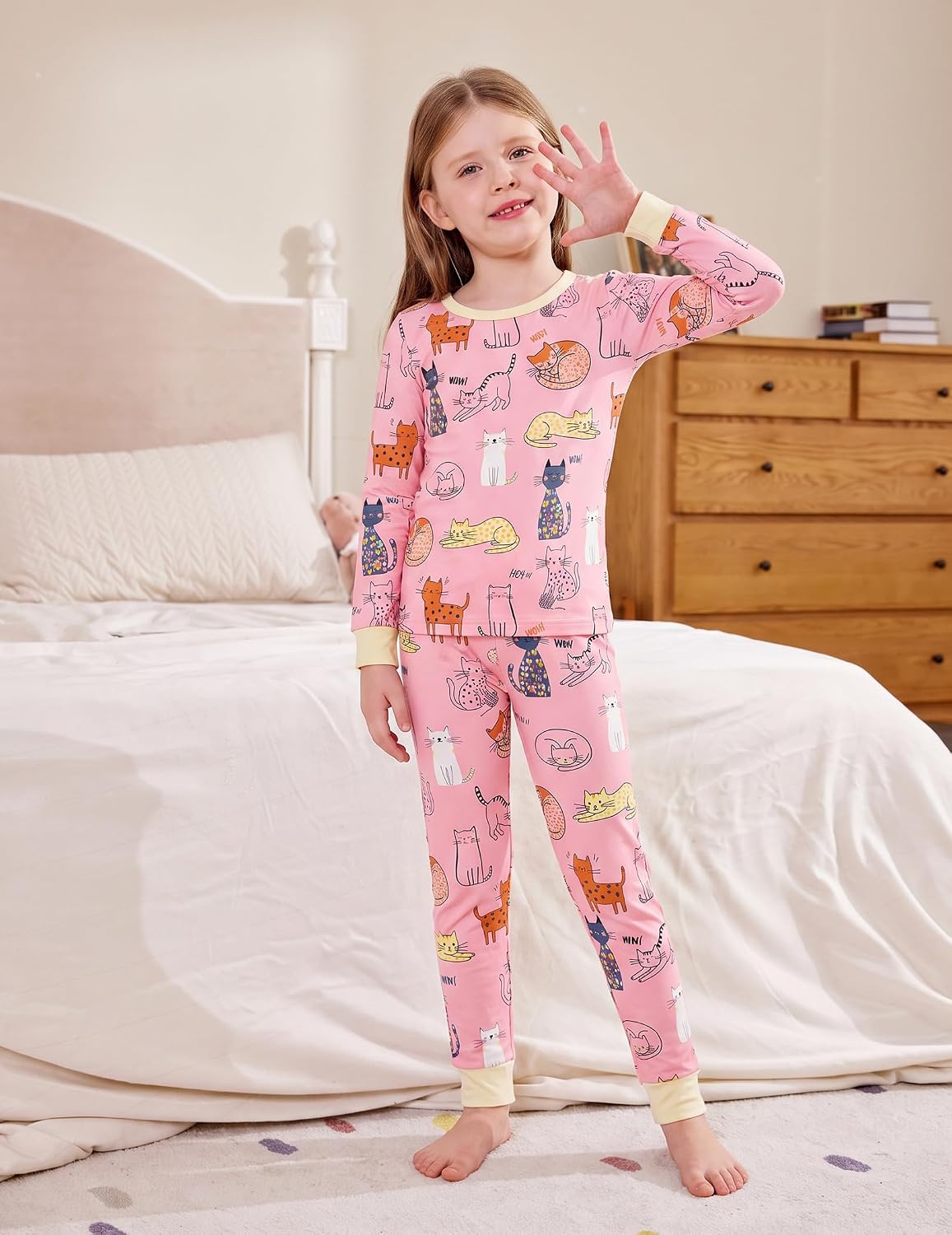Arshiner Girls Pajamas Cute Snug Fit Long Sleeve Pjs Set Kids Sleepwear