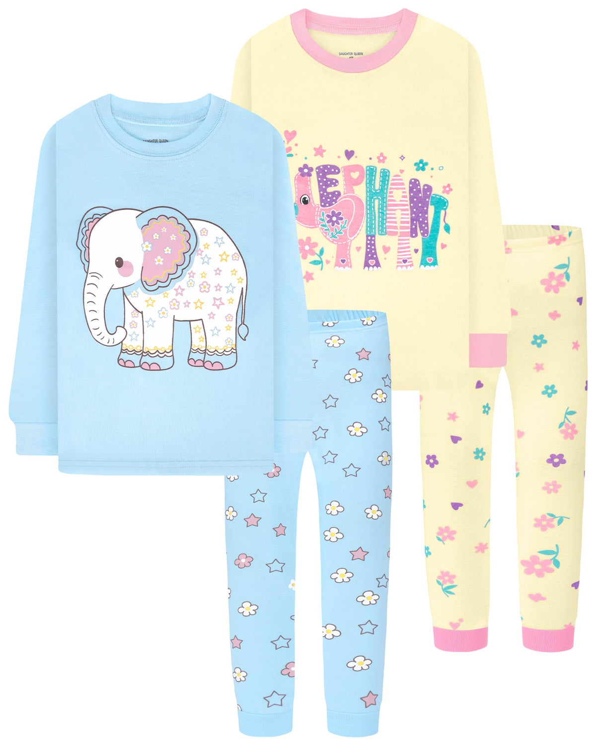 DAUGHTER QUEEN Girls 4 Pieces Cotton Pajamas Size 18 Months-12 Years