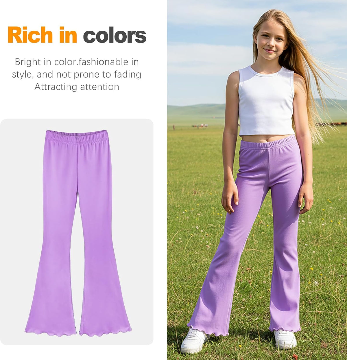 ZukoCert Girls Flare Leggings, Mid Waist Bell Bottom Pants for Kids, Kids Flare Pants Size 4-13Y