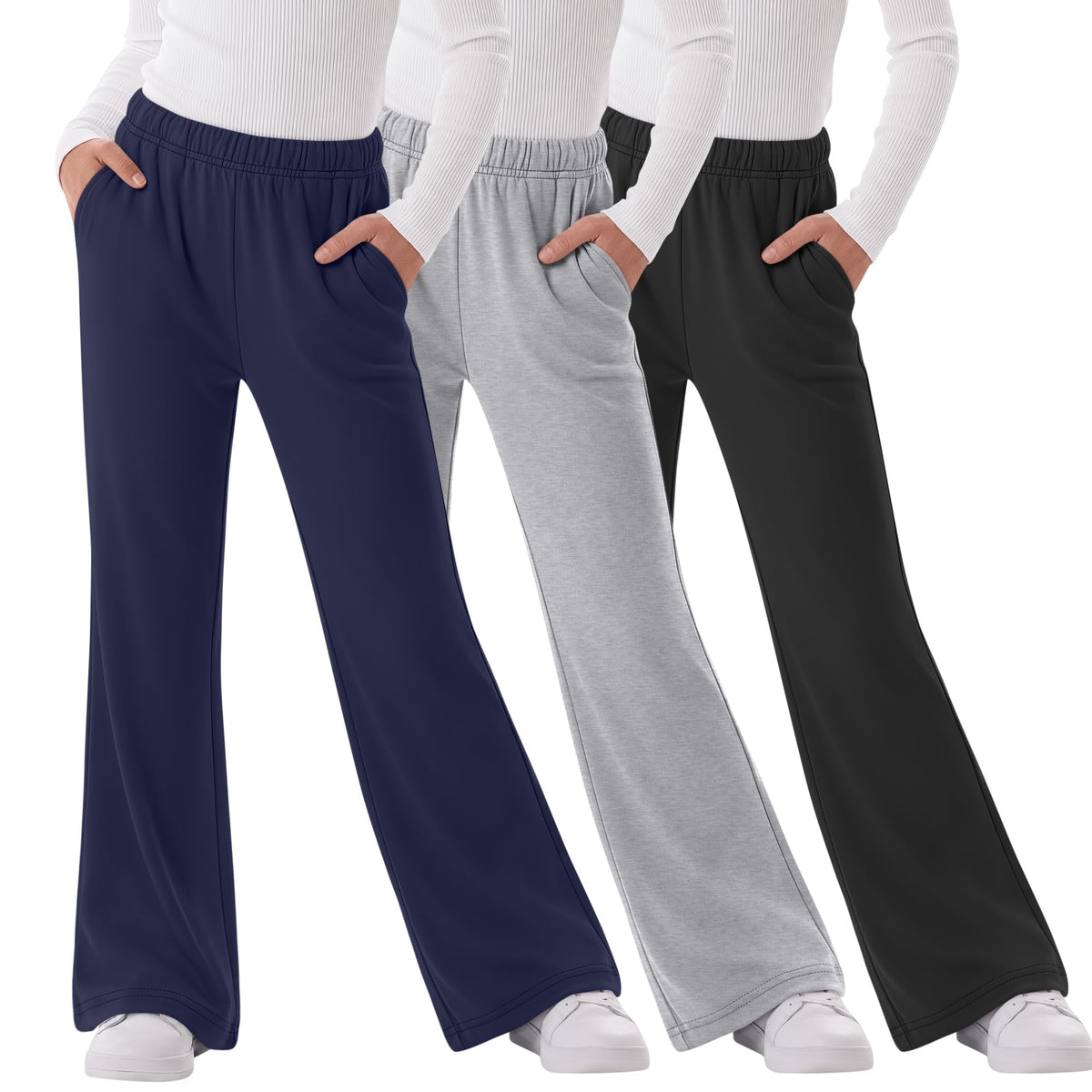 3 Pack Girls Flare Legging Kids Bootcut Sweatpants