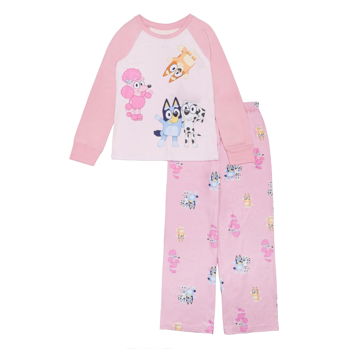 Bluey Girls' 2-piece Loose-fit Pajama Set, Matching Long-Sleeve Pajamas