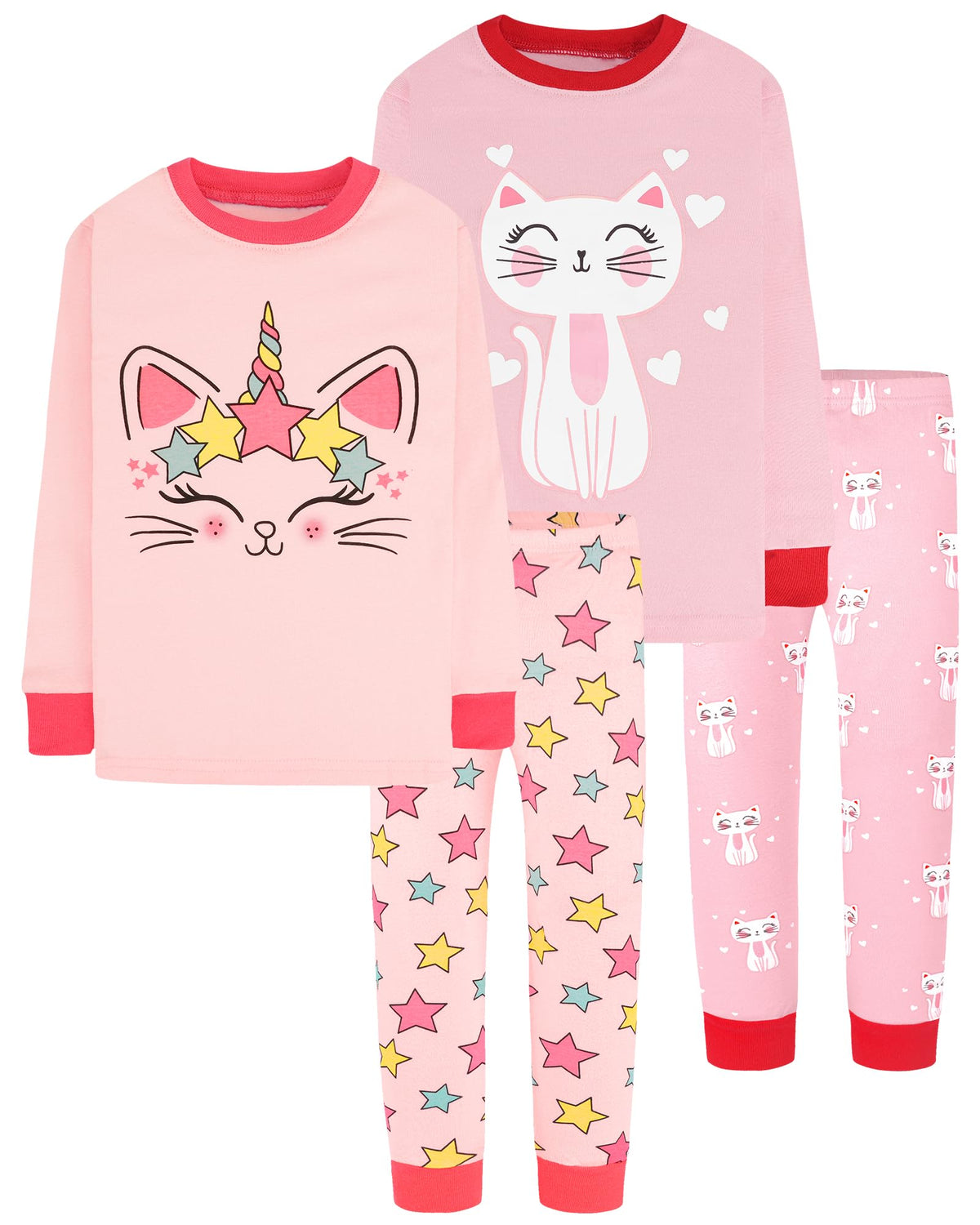 DAUGHTER QUEEN Girls 4 Pieces Cotton Pajamas Size 18 Months-12 Years