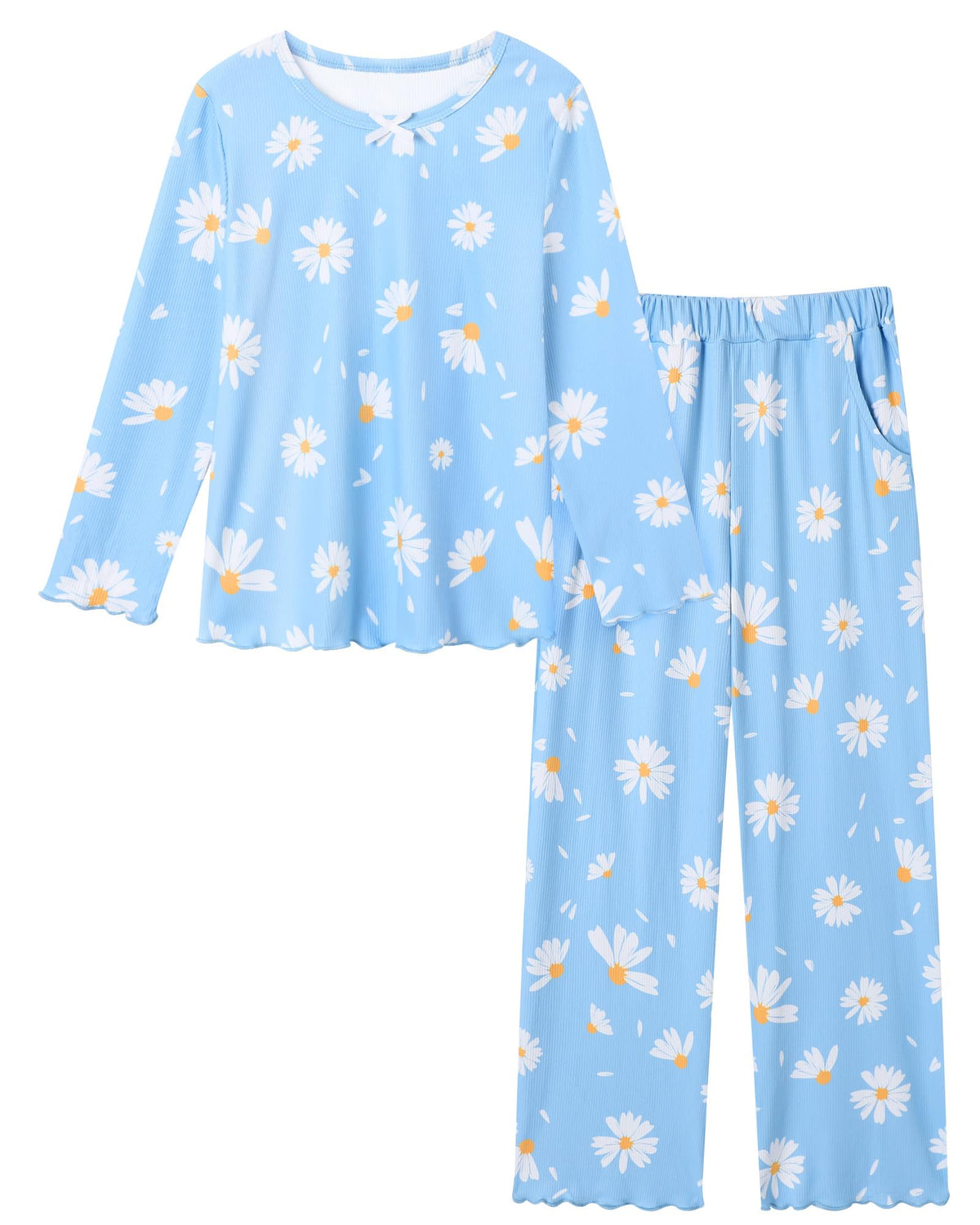 CARETOO Girls Pajama Set 2pc Soft Stretch Ribbed Kids Loungewear Pjs 5-14Y