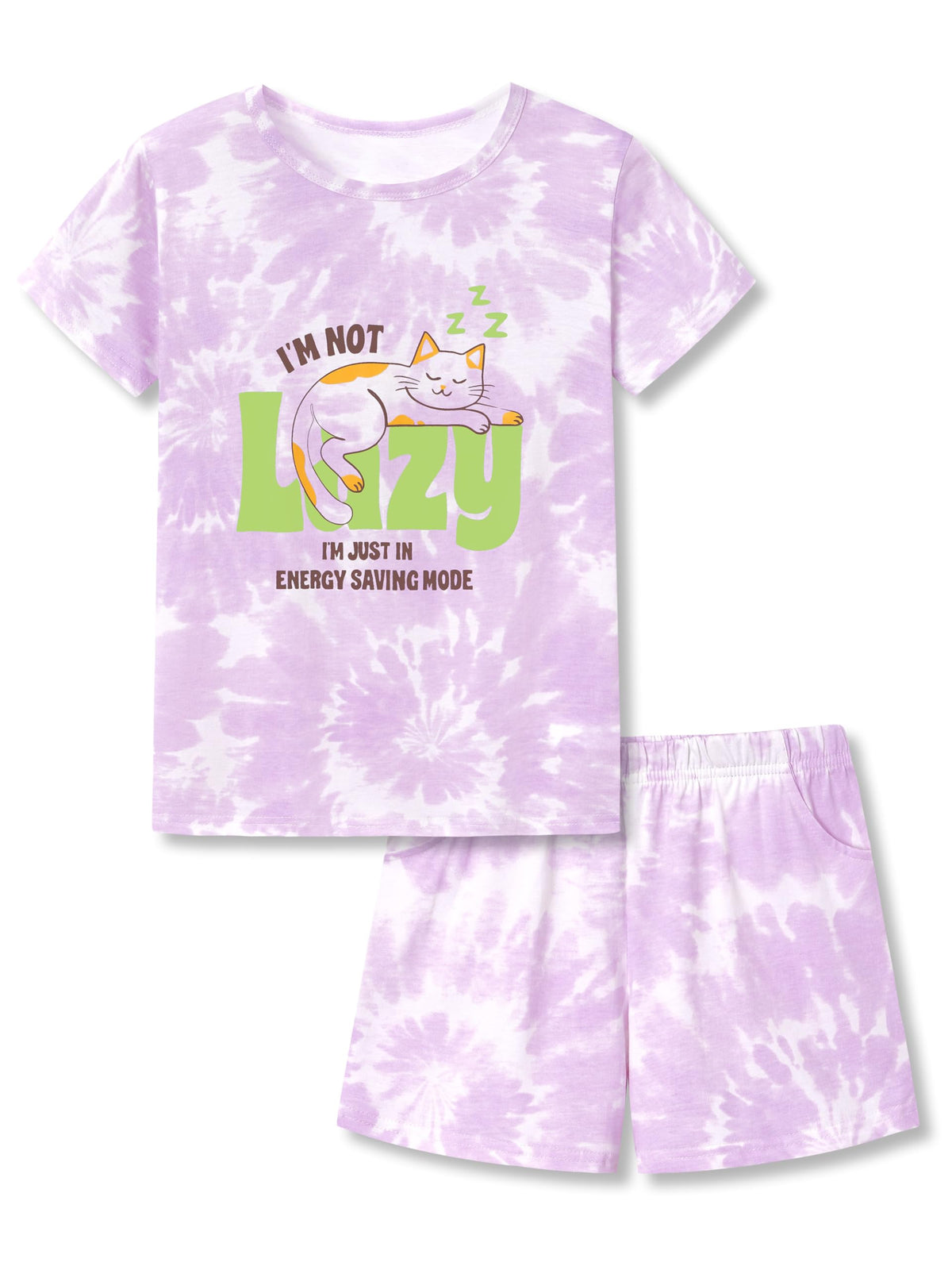 Beezizac Girls' Tie Dye Pajamas, 100% Cotton Sleepover Theme, Size 4T-18