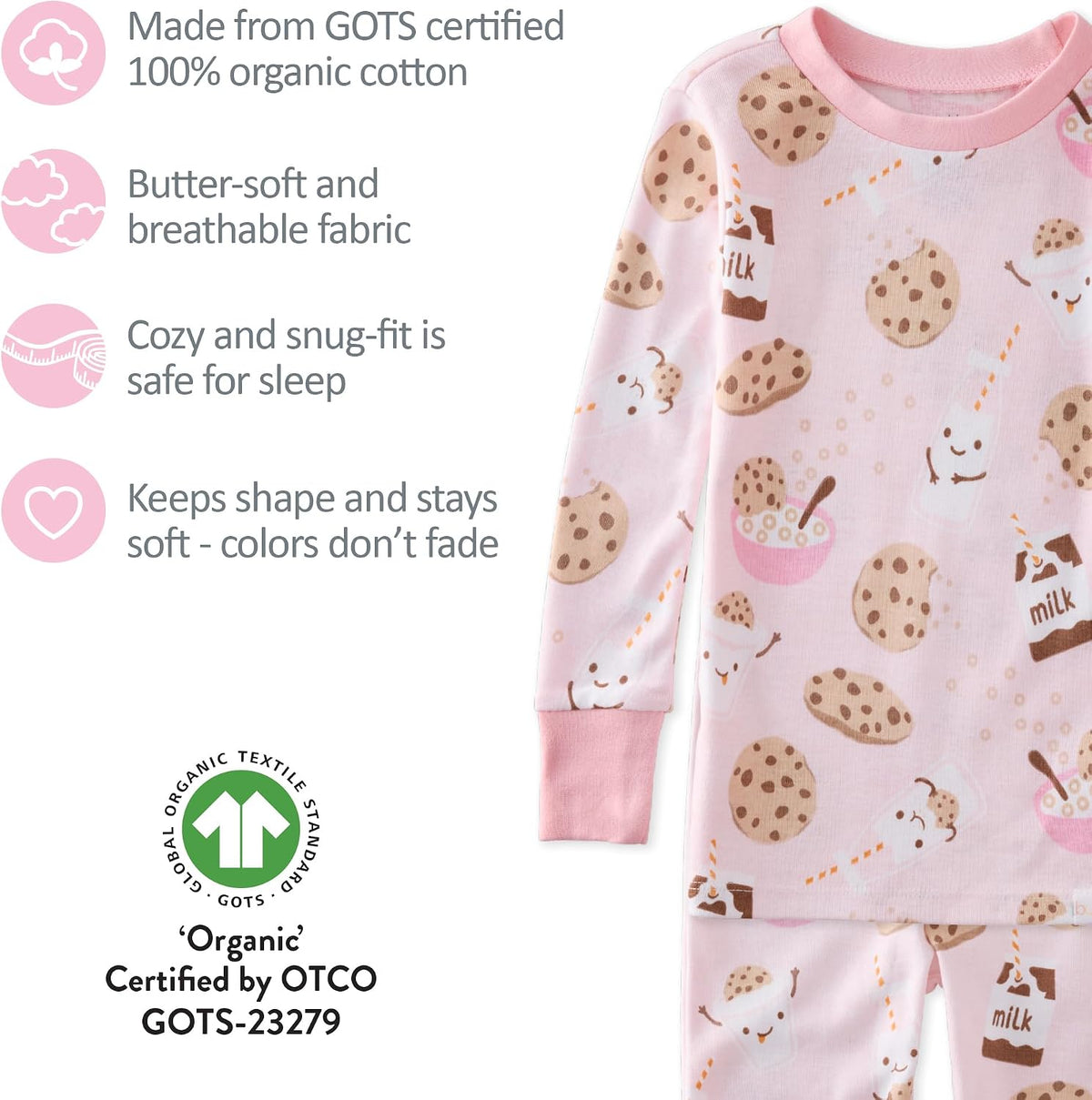 Butterblu Zen Snug-fit 2-Piece Pajamas 100% Organic Cotton Long Sleeve