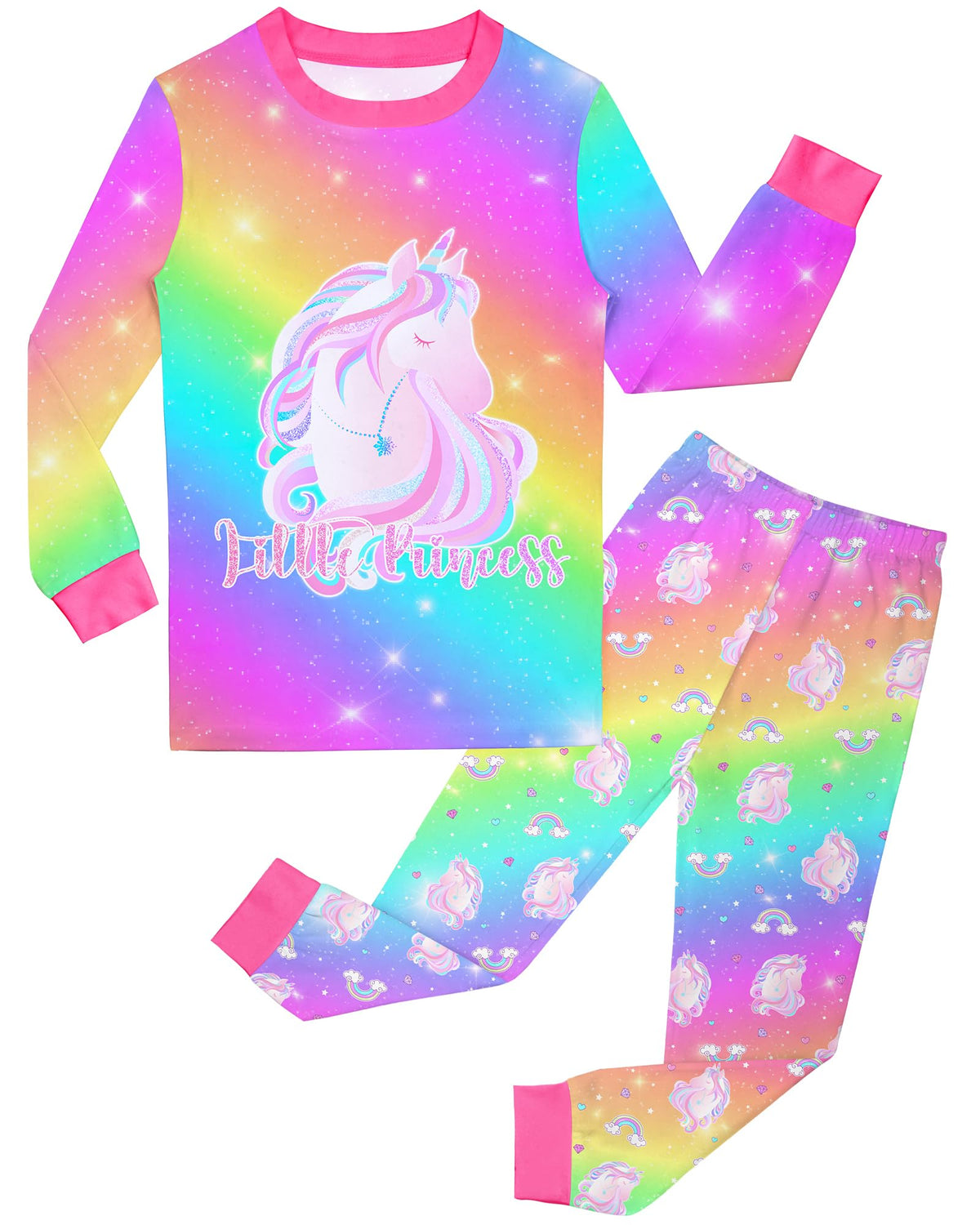Girls Pajamas Toddler Kids Long Sleeve 2 Piece Pjs Set Unicorn Jammies Sleepwear 3T-10Y