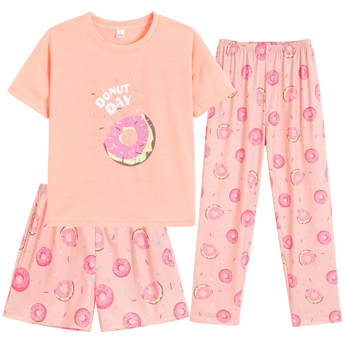 Hupohoi Girls Pajama Sets Summer Short Sleeve With Shorts & Pants Sleepwear