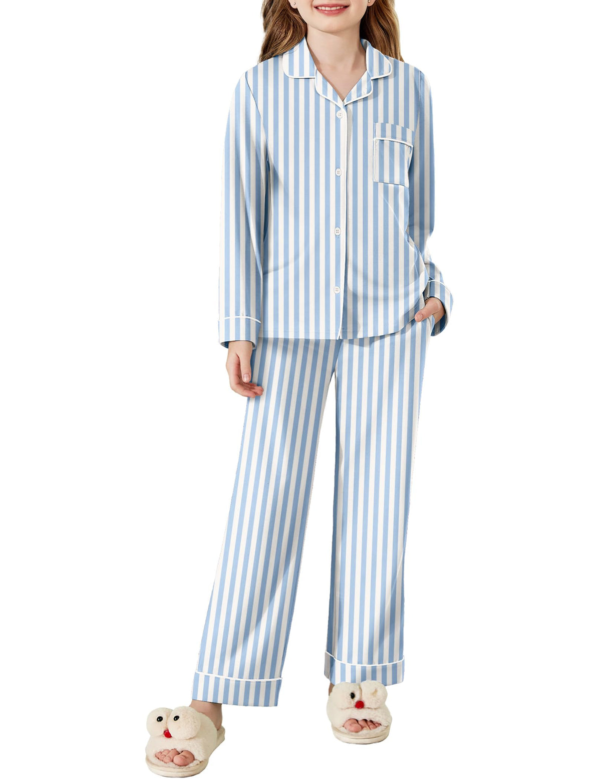 Arshiner Pajamas Set for Girls Long Sleeve Lounge Set Button Down Pj Sets