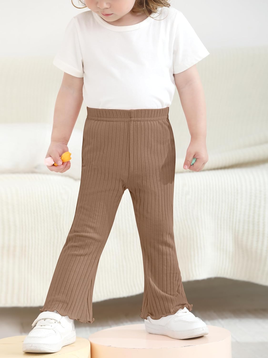 Resinta 4 Packs Baby Girl Flare Pants Cotton Solid Ribbed Bell Bottoms