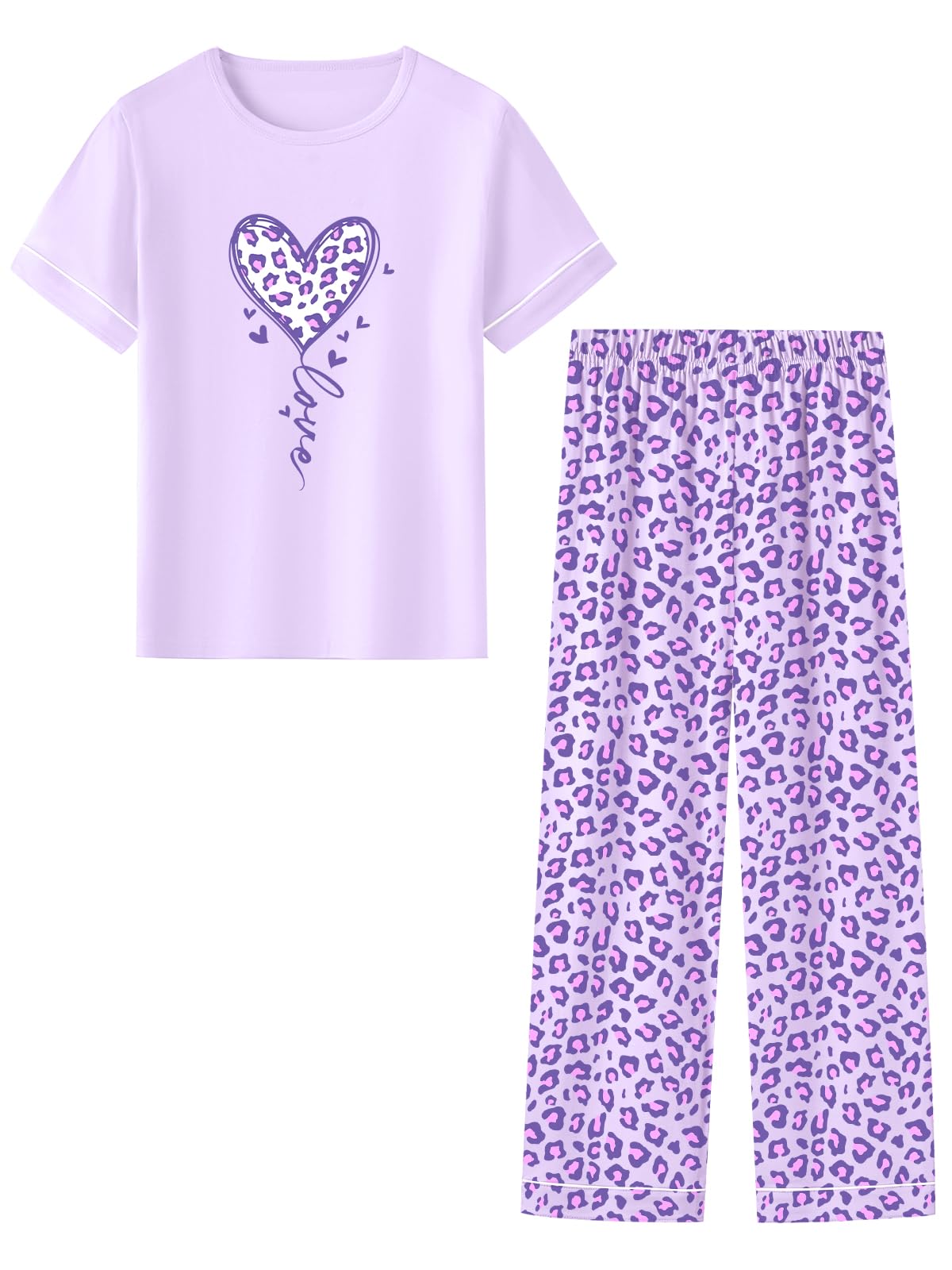 Umeyda Girls Pajamas 2PCS Short Sleeve Top & Pants 100% Cotton Pjs Sets Loungewear for Kids Age 5-14 Years