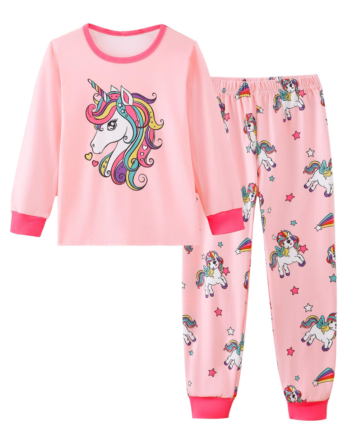 Mikrdoo Girls Pajamas Set Long Sleeve Top and Pants 2 Piece Sleepwear