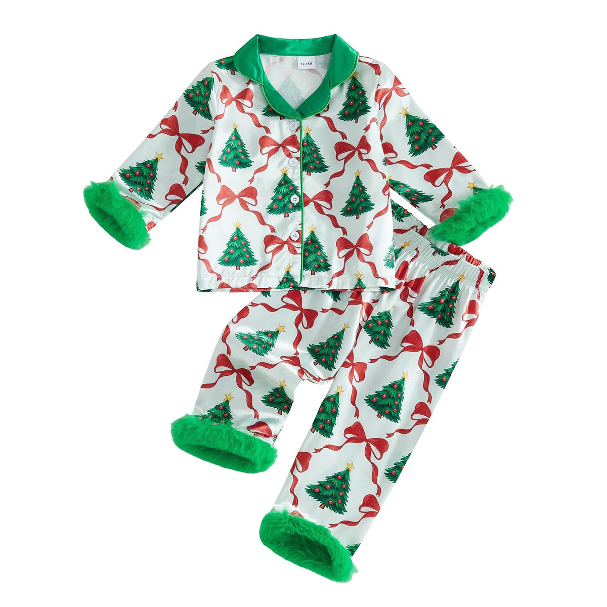 Kuriozud Kids Toddler Girl Pajamas Fuzzy Trim Button Down Shirt Pants 1-7Y