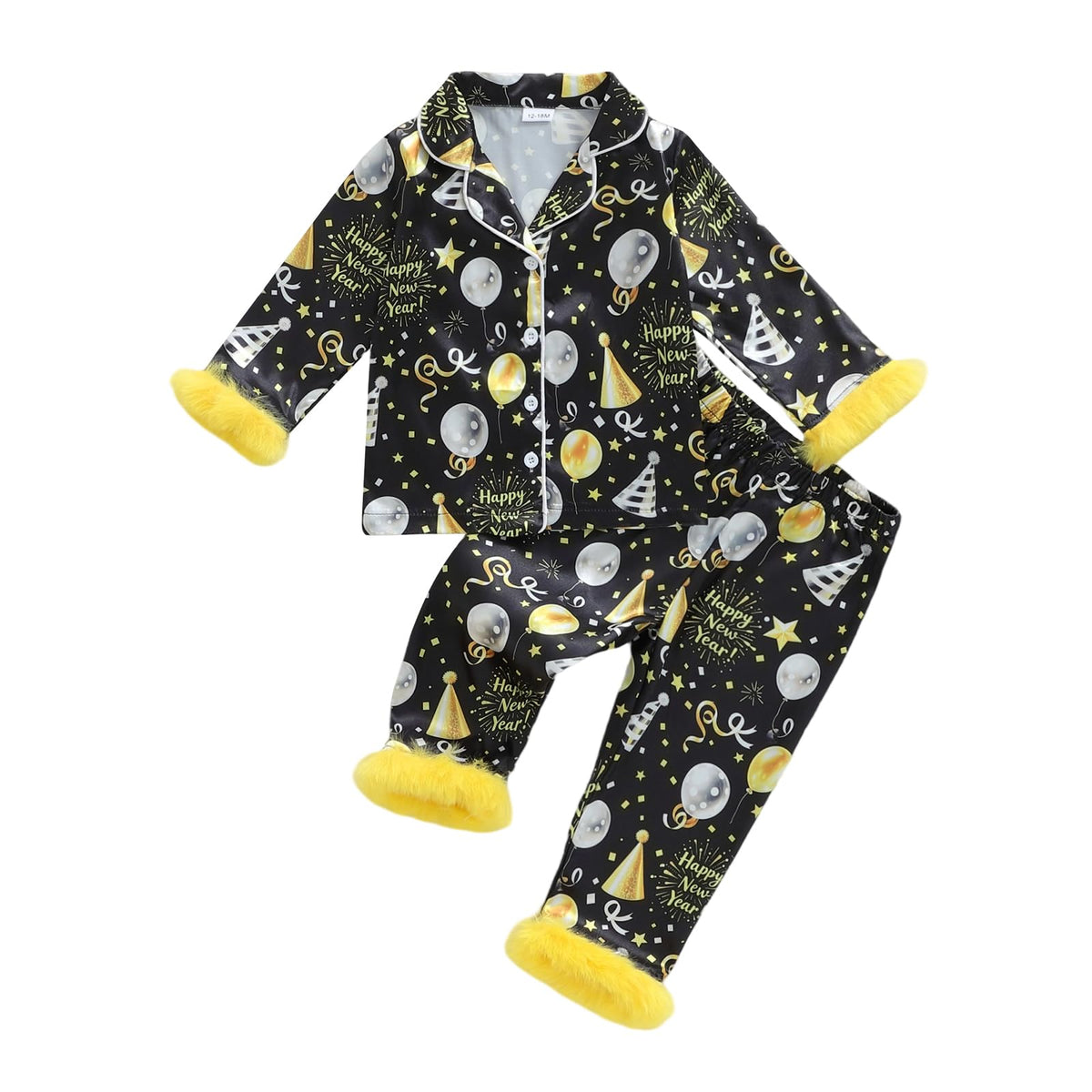 Kuriozud Kids Toddler Girl Pajamas Fuzzy Trim Button Down Shirt Pants 1-7Y