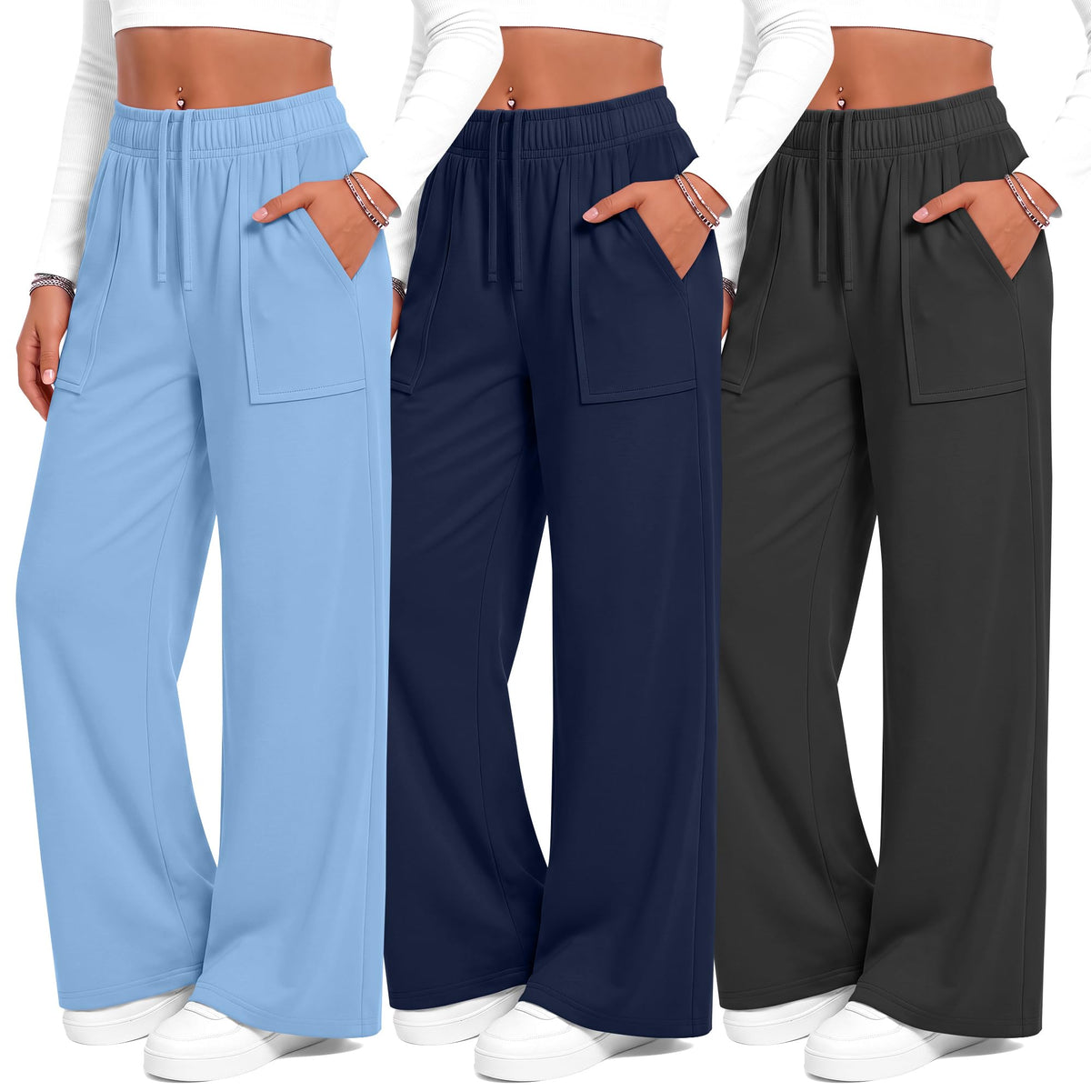 3 Pack Girls Wide Leg Pants Yoga Trousers