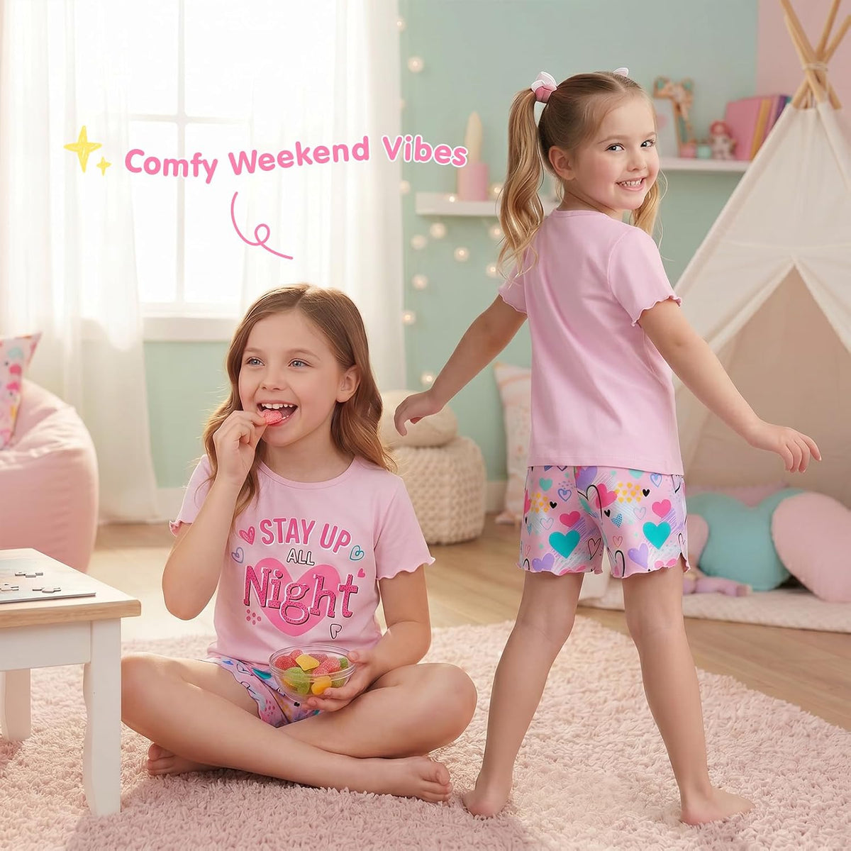 Play Tailor Girls Pajamas for Toddler Ruffled Kids Pjs Sets Sleepwear 3-10Y