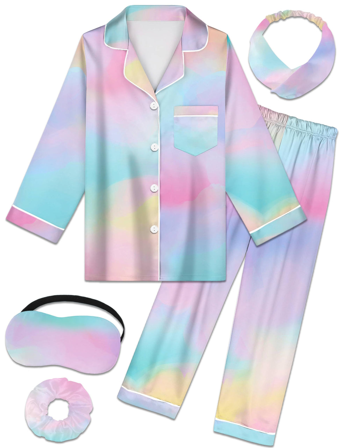 Kids Silk Pajamas Girls Satin Pajama Set Button Down Pjs Set 5-12Y