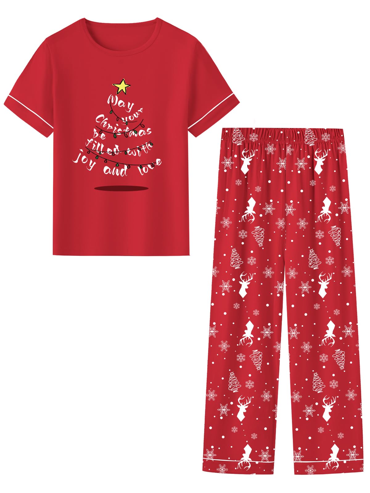 Umeyda Girls Pajamas 2PCS Short Sleeve Top & Pants 100% Cotton Pjs Sets Loungewear for Kids Age 5-14 Years
