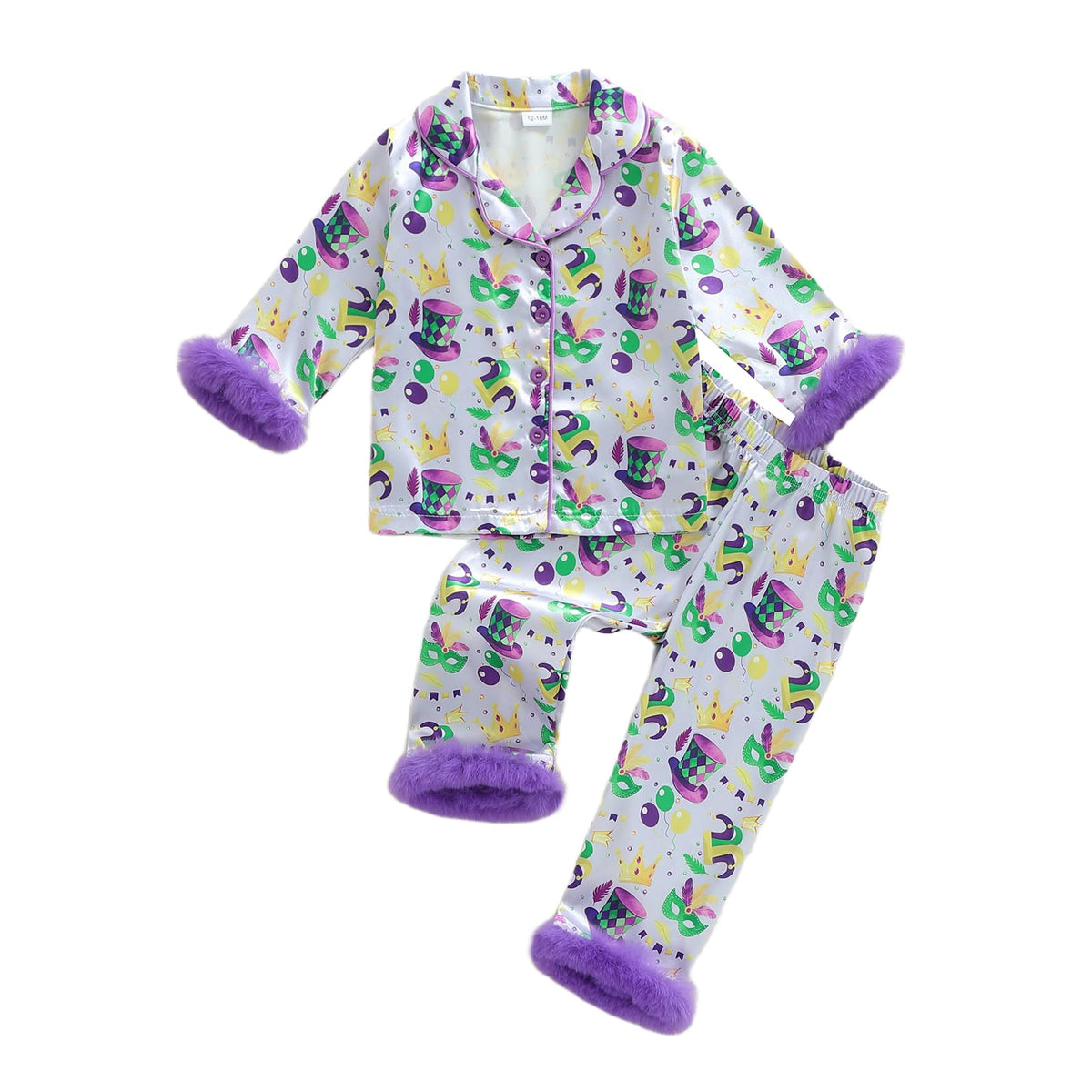 Kuriozud Kids Toddler Girl Pajamas Fuzzy Trim Button Down Shirt Pants 1-7Y