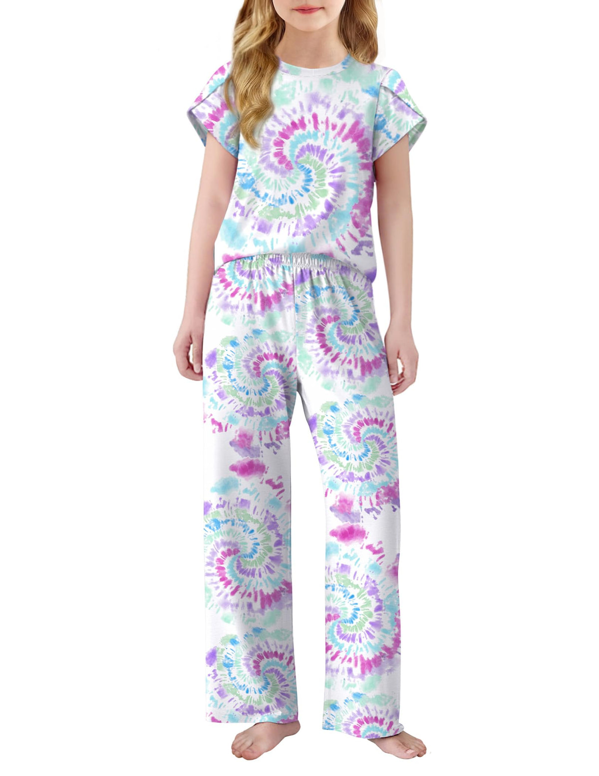 Arshiner Pajamas for Girls Short Sleeve Long Pants Pjs Cute Soft Lounge