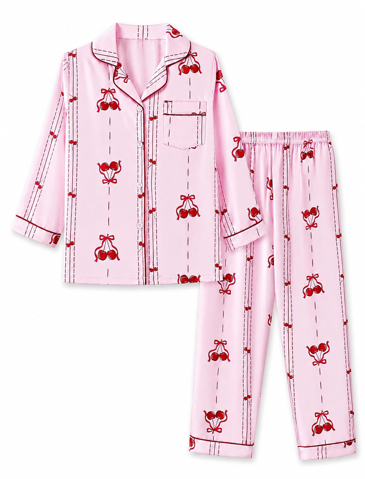 Mikrdoo Girls Silk Pajamas 2 Piece PJs Sets Kids Satin Slpeepwear 3-14Y