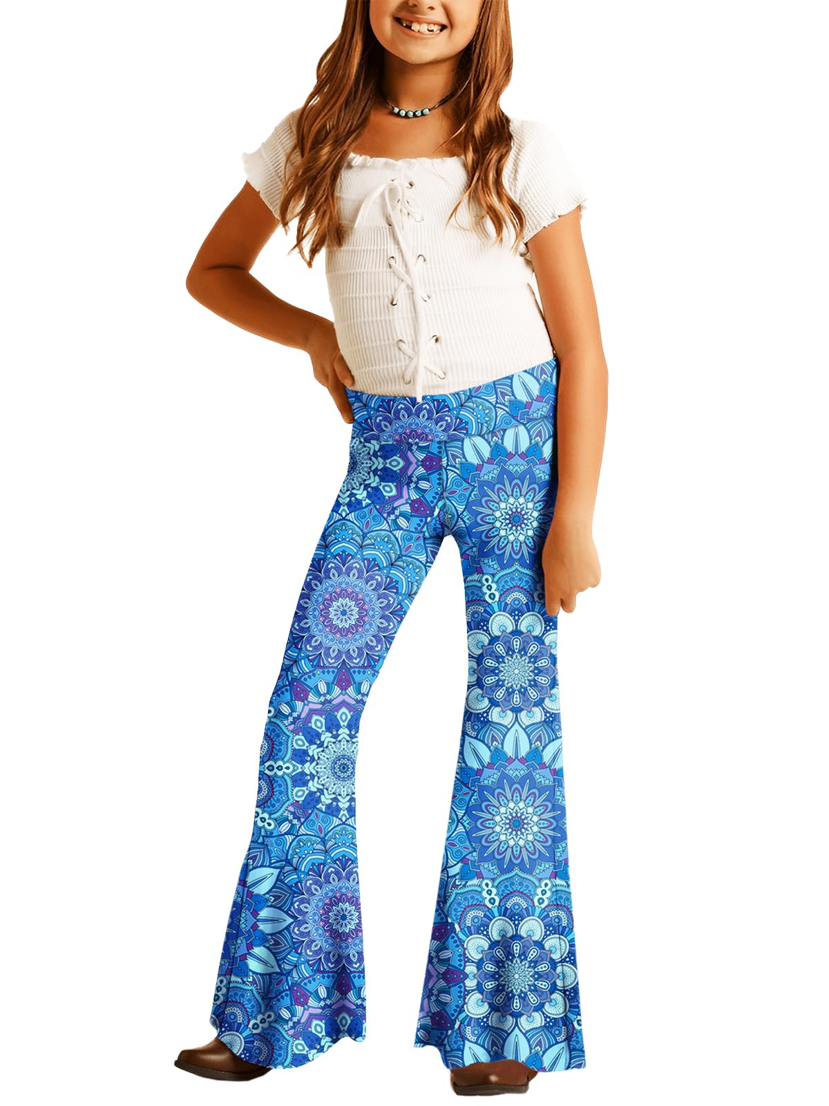 Deerose Girls Halloween Hippie Bell Bottom Pants High Waist Flare Pants 5-14 Years