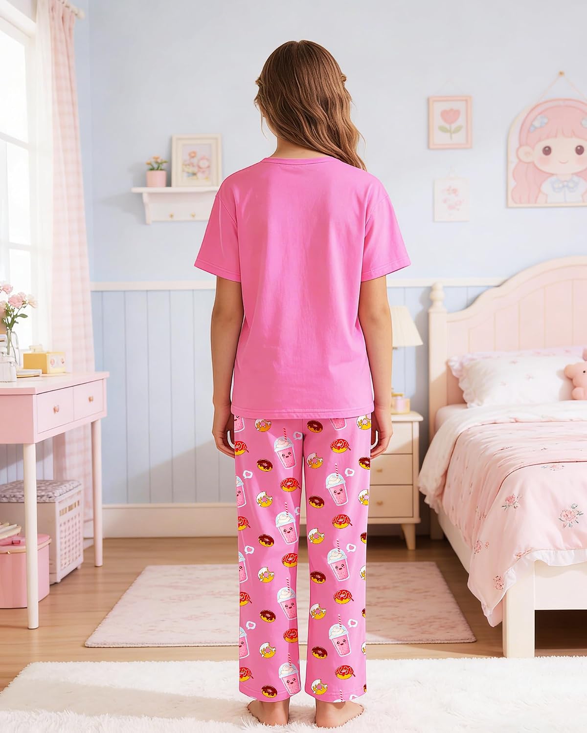 Sylfairy Girls Pajamas 2-Piece Pjs Set Kids Short Sleeve and Pants Jammies Casual Wear Girls' Sleepwear Lounge Clothes