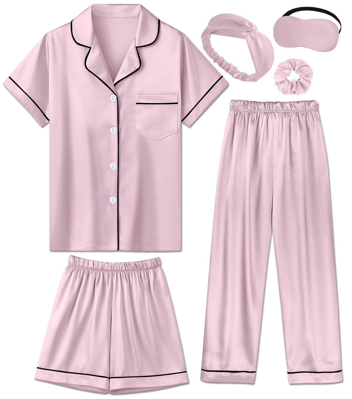 Silk Pajamas for Girls Satin Pajama Kids 3Pcs Short Sleeve Pjs Set