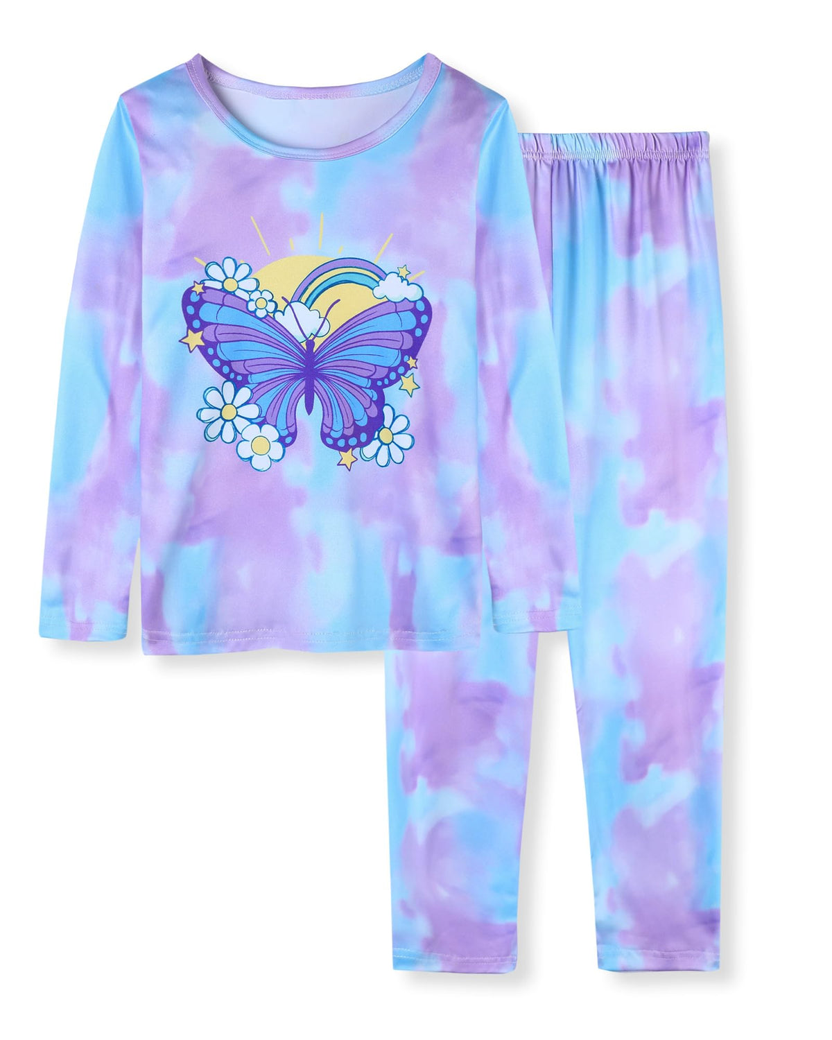 CARETOO Girls Pajama Set Long Sleeve Top Long Pants Pajamas Kids Tie Dye Cute Pattern Pj Sets Sleepwear for 3-12Y