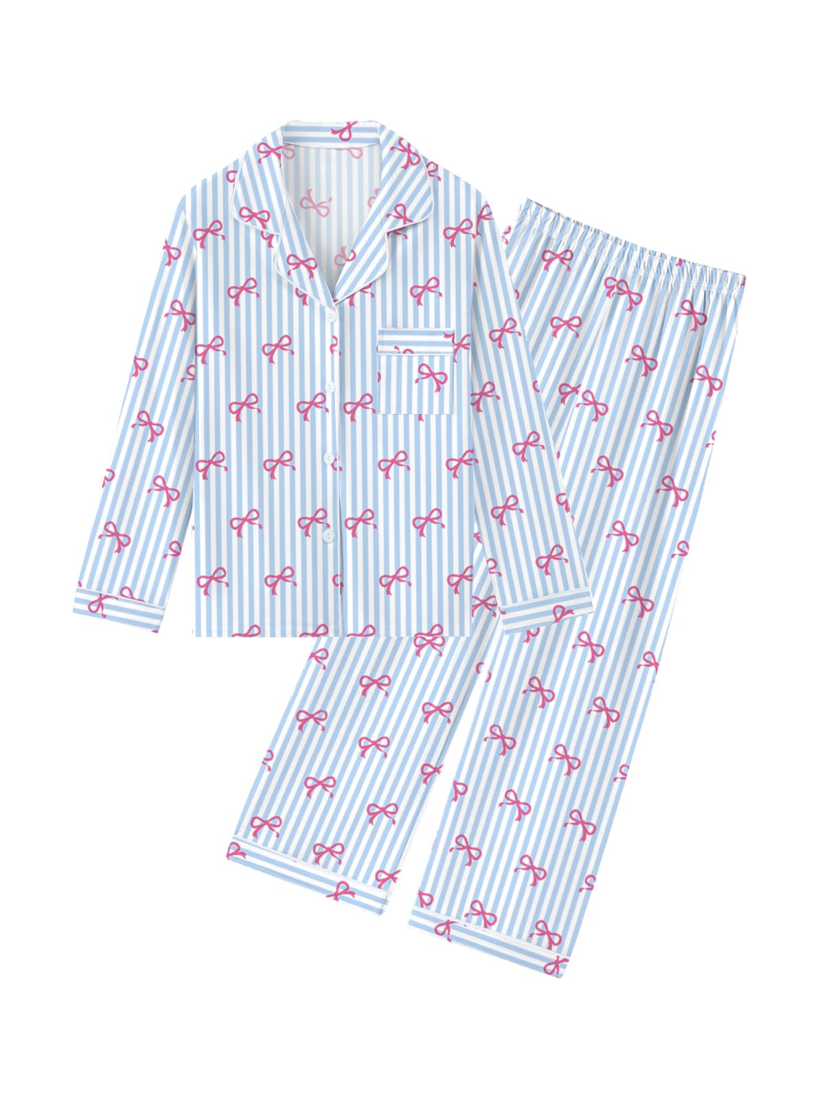 QZH.DUAO Girls Women Pajamas Set Cotton Long Sleeve Top Pjs 5Years-L