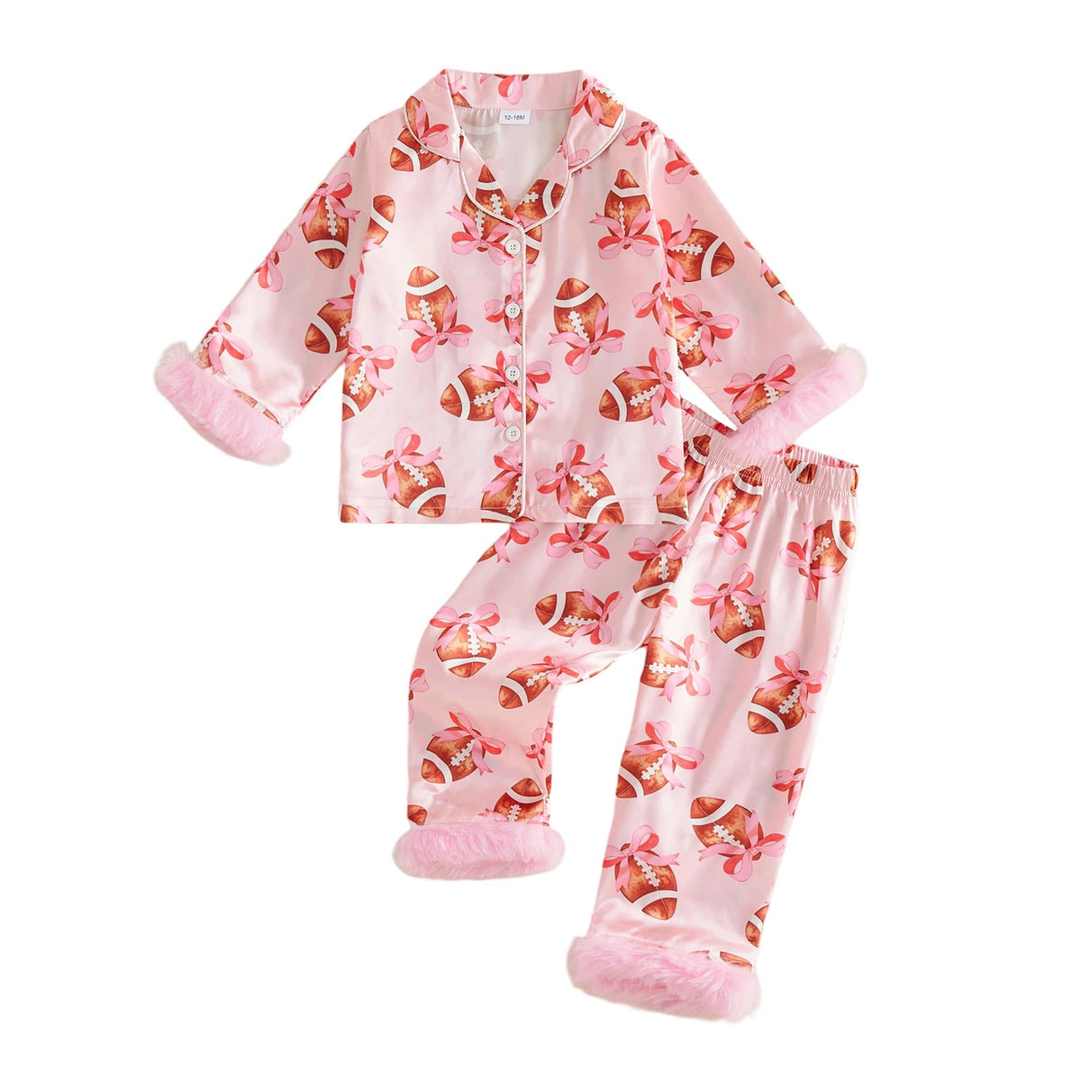 Kuriozud Kids Toddler Girl Pajamas Fuzzy Trim Button Down Shirt Pants 1-7Y