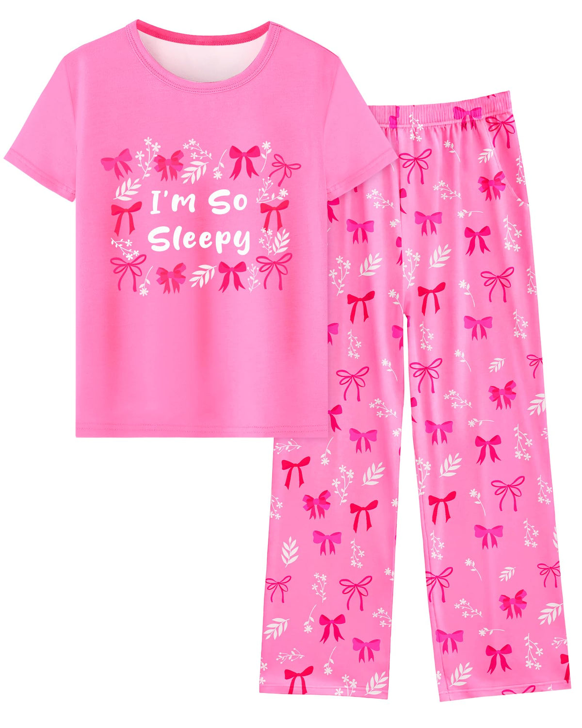 Sylfairy Girls Pajamas 2-Piece Pjs Set Kids Short Sleeve and Pants Jammies Casual Wear Girls' Sleepwear Lounge Clothes