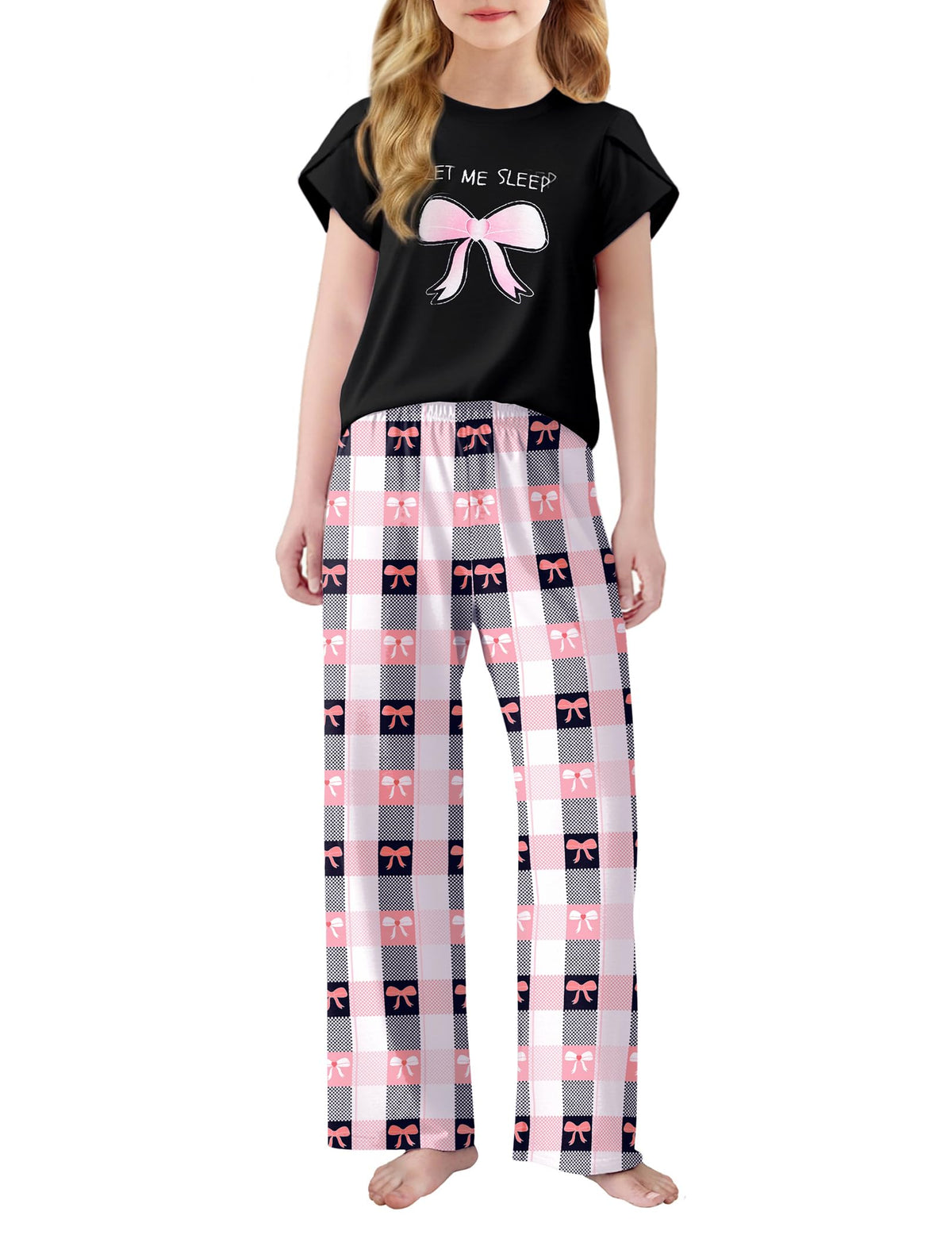 Arshiner Pajamas for Girls Short Sleeve Long Pants Pjs Cute Soft Lounge