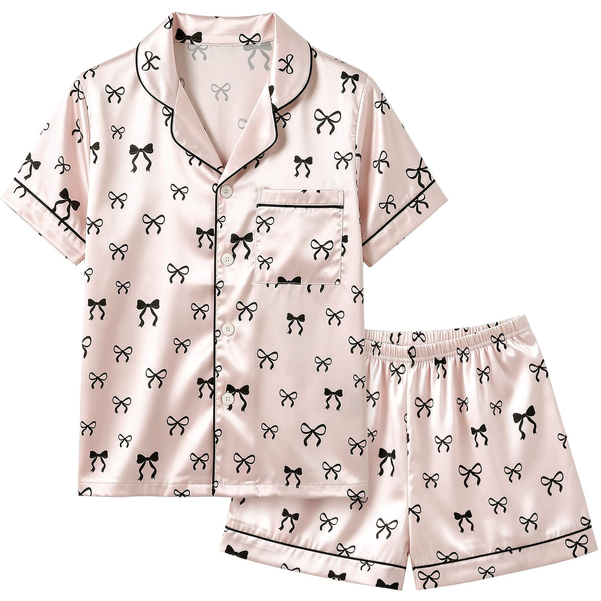 FIOBEE Girls Satin Pajamas Set Short Sleeve Two Piece Pjs for 8-14 Years