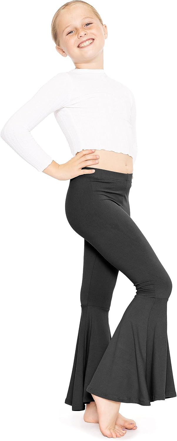 STRETCH IS COMFORT Girls Stretch Bell Bottoms Flare Pants Little | Big Kid Ruffle Bootcut Leggings | Sizes 2-14