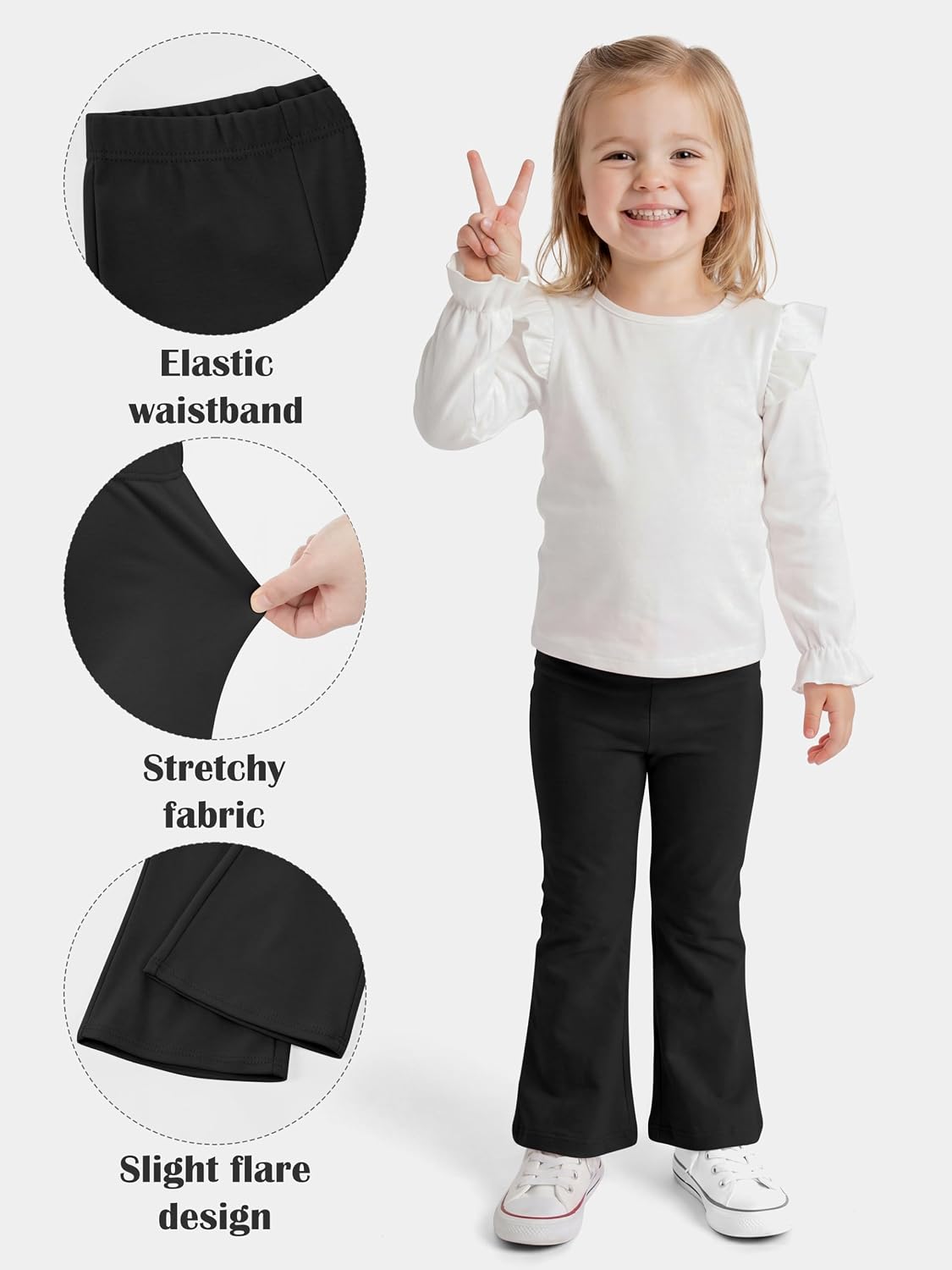 Poroka 3 Pack Toddler Girls Flare Pants Cotton Soft Flare Leggings Pants